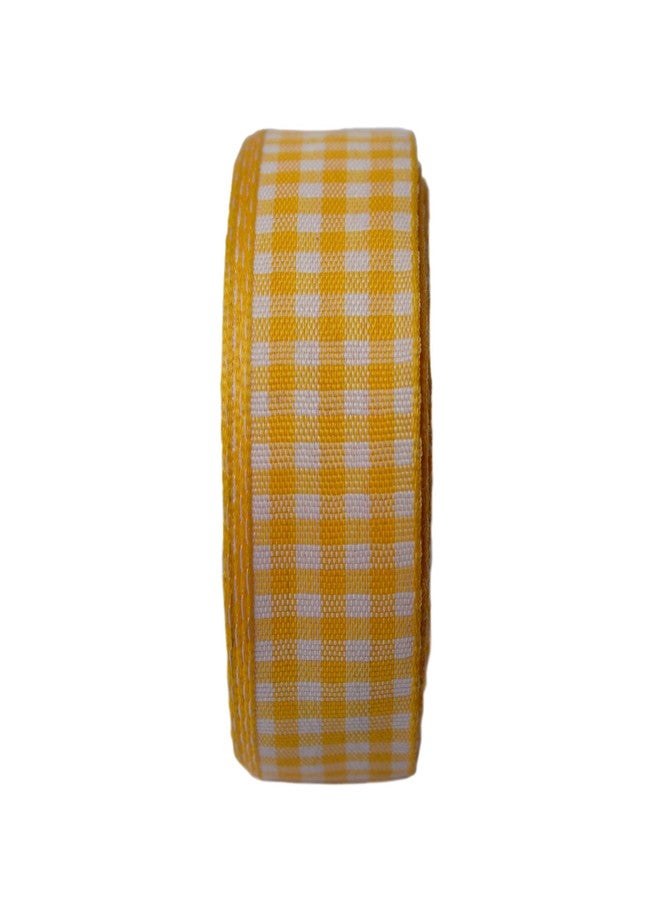 Finesse Polyster Checked Ribbon Decoration, Gift Wrapping, Multi-Purpose Use (Golden Yellow, Size : 1 Inch, 15 Meters)